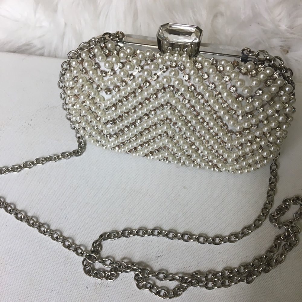 NWT Aldo beige satin clutch with rhinestone &beads